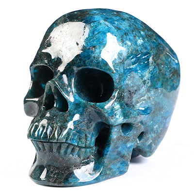 4.5" Blue Apatite Hand Carved Crystal Skull, Super Realistic, Crystal Healing