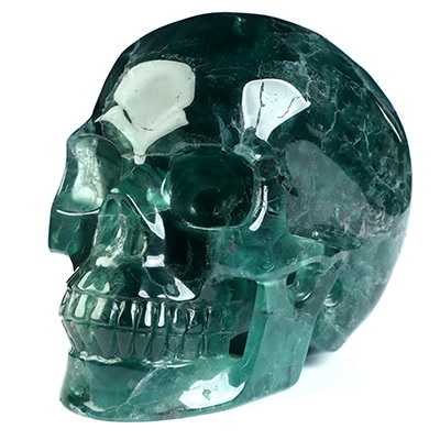4.9" Fluorite Hand Carved Crystal Skull, Realistic, Crystal Healing