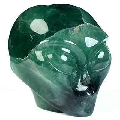 4.0" Fluorite Star Being Female Alien Crystal Skull Companion, Hand Carved Gemstone Fine Art Sculpture, Reiki Healing Stone Statue