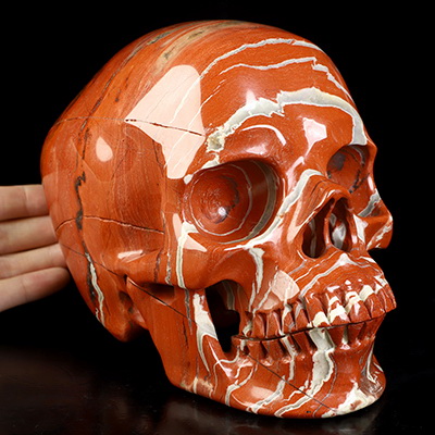 Lifesized 6.9" Red Jasper Hand Carved Crystal Skull, Super Realistic, Crystal Healing