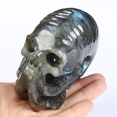 3.5" Labradorite Hand Carved Nautiloid Cthulhu Crystal Skull Sculpture, Crystal Healing