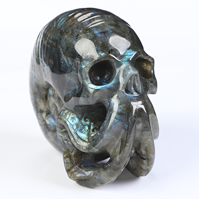 3.4" Labradorite Hand Carved Nautiloid Cthulhu Crystal Skull Sculpture, Crystal Healing