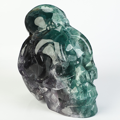 4.9" Fluorite Hand Carved Crystal Skull and Octopus Sculpture, Crystal Healing