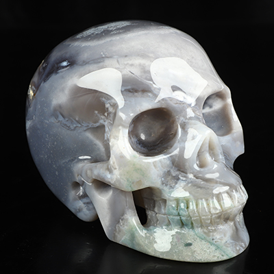 5.0" Indian Agate Hand Carved Crystal Skull, Realistic, Crystal Healing