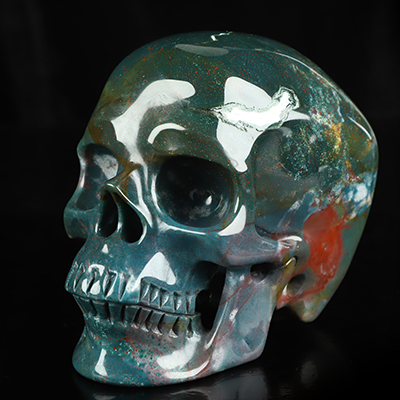 4.9" Bloodstone Hand Carved Crystal Skull, Super Realistic, Crystal Healing