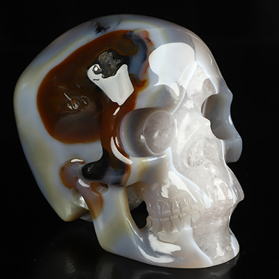 4.3" Agate Geode Hand Carved Crystal Skull, Super Realistic, Crystal Healing
