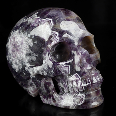 4.9" Dream Chevron Amethyst Hand Carved Crystal Skull, Realistic, Crystal Healing