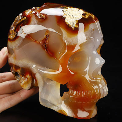 Lifesized 6.0" Carnelian Hand Carved Crystal Skull, Super Realistic, Crystal Healing