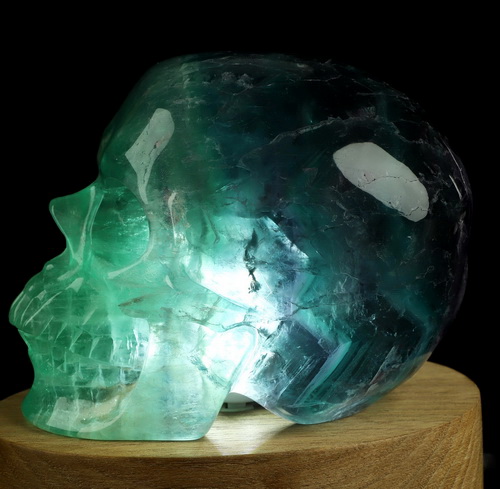 4.7" Fluorite Hand Carved Hollow Crystal Skull Lamp/Light, Super Realistic, Crystal Healing