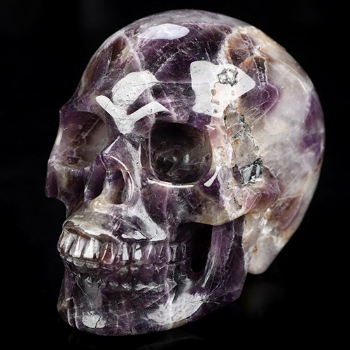 4.5" Dream Chevron Amethyst Hand Carved Crystal Skull, Realistic, Crystal Healing