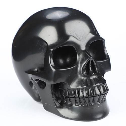 4.9" Shungite Hand Carved Crystal Skull, Realistic, Crystal Healing