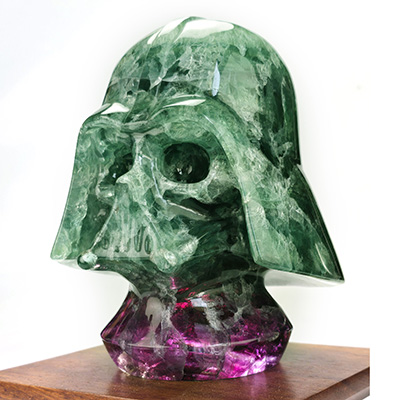 Darth Vader, 6.1" Fluorite Hand Carved Crystal Skull Fine Art Sculpture, Crystal Healing