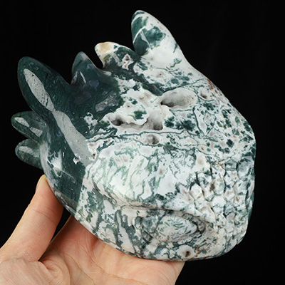 5.1" Tree Agate Hand Carved Crystal Toothless Dragon Fine Art Sculpture, Crystal Healing