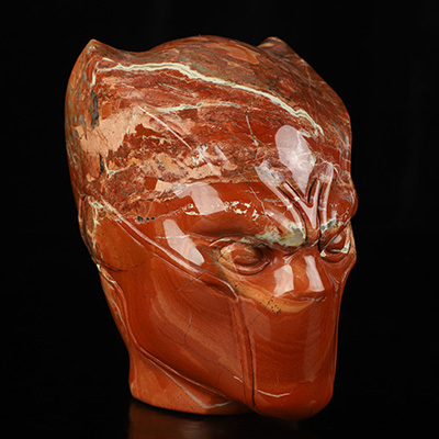 5.0" Red Jasper Hand Carved Crystal Black Panther Fine Art Sculpture, Crystal Healing