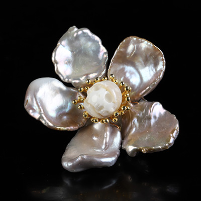 Shell Hand Carved Skull Brooch, Skull Jewelry