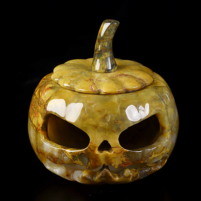 4.5" New Pietersite Hand Carved Hollow Pumpkin Crystal Skull Sculpture, Crystal Healing