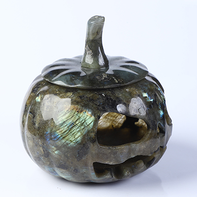 4.5" Labradorite Hand Carved Hollow Pumpkin Crystal Skull Sculpture, Crystal Healing