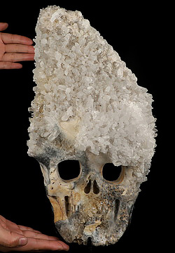 13.8" Quartz rock druse Hand Carved Crystal Skull Fine Art Sculpture, Crystal Healing