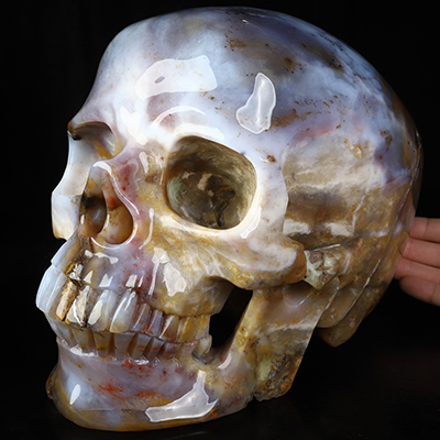 20.5LB Titan 9.4" Indian Agate Hand Carved Crystal Skull, Super Realistic, Crystal Healing