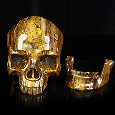 6.1" Tiger Iron Eye Hand Carved Crystal Detachable Skull Sculpture, Crystal Healing
