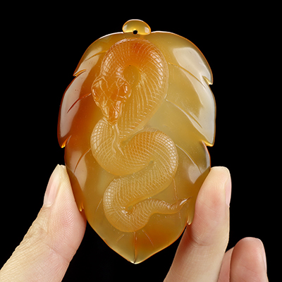 3.0" Carnelian Hand Carved Crystal Snake Pendant, Skull Jewelry