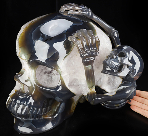 June 3, 2026 ACSAD (A Crystal Skull a Day) - The Inward Journey - 11.5" Giant Agate Amethyst Geode Hand Carved Crystal Skull Fine Art Sculpture, Crystal Healing