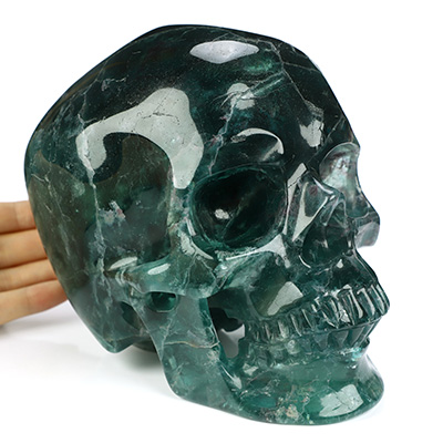 Lifesized 6.9" Fluorite Hand Carved Crystal Skull, Super Realistic, Crystal Healing