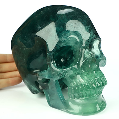 Lifesized 6.7" Fluorite Hand Carved Crystal Skull, Super Realistic, Crystal Healing