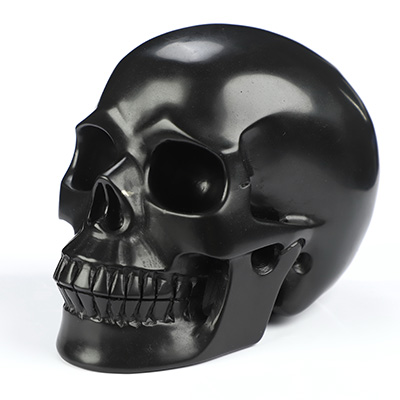 5.1" Shungite Hand Carved Crystal Skull, Realistic, Crystal Healing