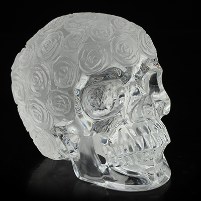 5.1" K9 Crystal Hand Carved Rose Crystal Skull Sculpture, Crystal Healing