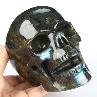 5.1" Labradorite Hand Carved Singing Crystal Skull Sculpture, Crystal Healing