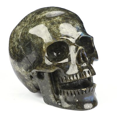 5.1" Labradorite Hand Carved Singing Crystal Skull Sculpture, Crystal Healing