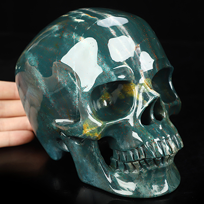Lifesized 6.0" Bloodstone Hand Carved Crystal Skull, Super Realistic, Crystal Healing