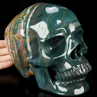 Lifesized 6.8" Bloodstone Hand Carved Crystal Skull, Super Realistic, Crystal Healing