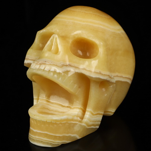 5.2" Beeswax Jade Hand Carved Laughing Crystal Skull Sculpture, Crystal Healing