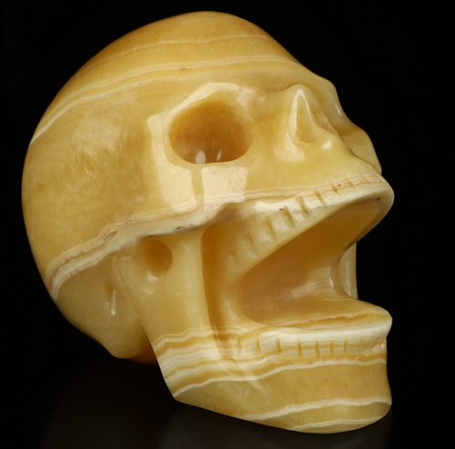 5.2" Beeswax Jade Hand Carved Laughing Crystal Skull Sculpture, Crystal Healing