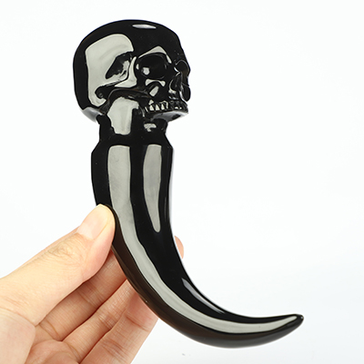 5.6" Black Obsidian Hand Carved Crystal Skull Fine Art Sculpture, Crystal Healing