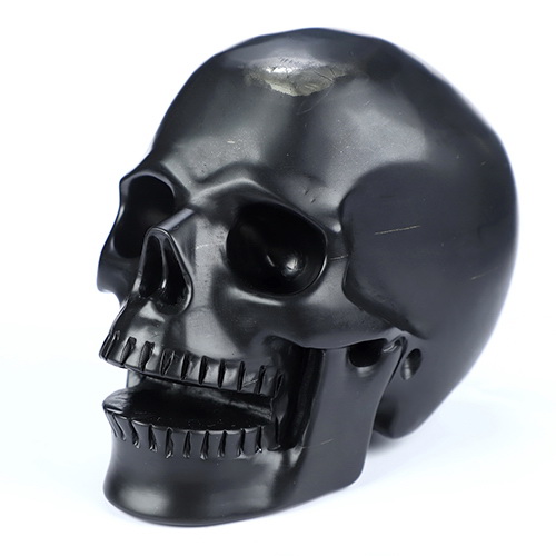 5.2" Shungite Hand Carved Singing Crystal Skull Sculpture, Crystal Healing