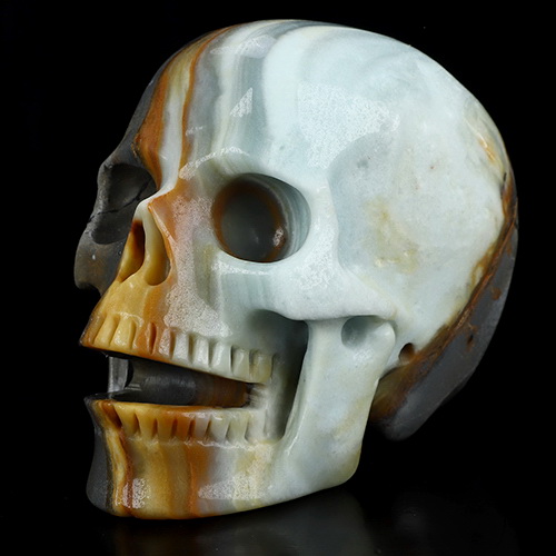 5.1" Chinese Amazonite Hand Carved Singing Crystal Skull Sculpture, Crystal Healing