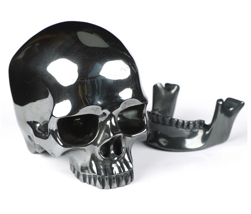 5.9" Hematite Hand Carved Detachable Crystal Skull Sculpture, Crystal Healing