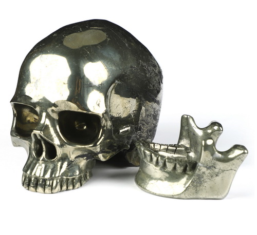 6.0" Pyrite Hand Carved Detachable Crystal Skull Sculpture, Crystal Healing