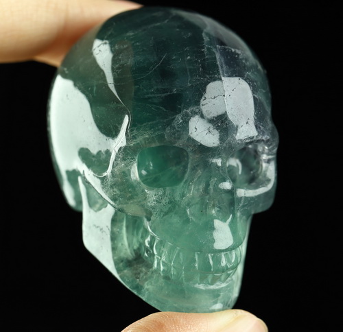 2.1" Fluorite Hand Carved Crystal Skull, Realistic, Crystal Healing