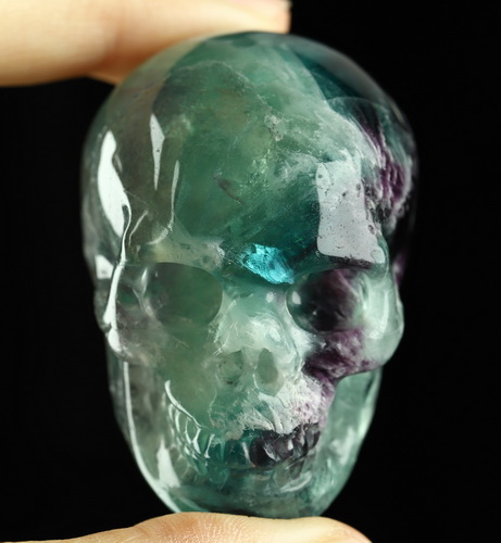 2.1" Fluorite Hand Carved Crystal Skull, Realistic, Crystal Healing