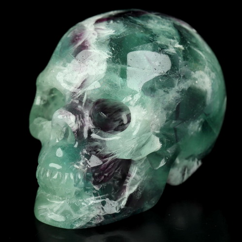 2.1" Fluorite Hand Carved Crystal Skull, Realistic, Crystal Healing