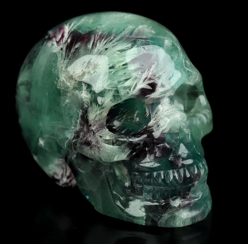 2.1" Fluorite Hand Carved Crystal Skull, Realistic, Crystal Healing