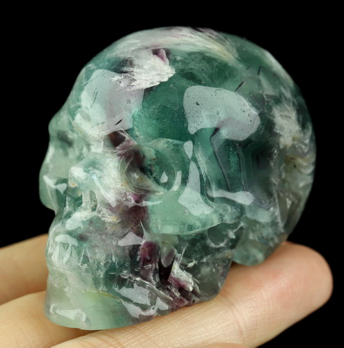 2.1" Fluorite Hand Carved Crystal Skull, Realistic, Crystal Healing