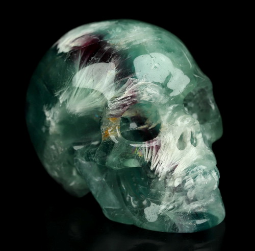 2.1" Fluorite Hand Carved Crystal Skull, Realistic, Crystal Healing