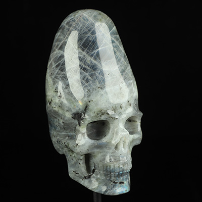 4.5" Labradorite Hand Carved Incan Crystal Skull Sculpture With Stand, Crystal Healing