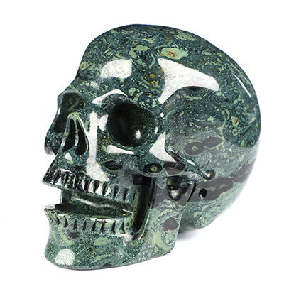 5.0" Kambaba Jasper Hand Carved Singing Crystal Skull Sculpture, Crystal Healing