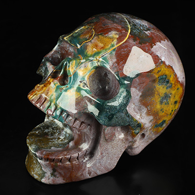 5.2" Indian Agate Hand Carved Laughing Crystal Skull Sculpture, Crystal Healing